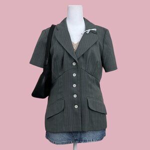 gray pinstripe y2k short sleeve blazer office siren corpcore workwear downtown i